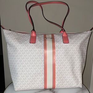 Michael Kors White and Pink Signature Tote